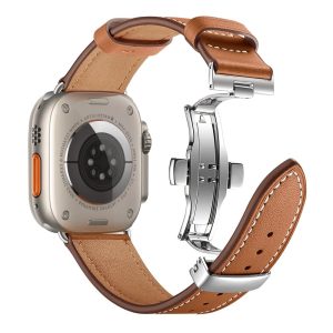 Apple Watch leather strap with butterfly clasp